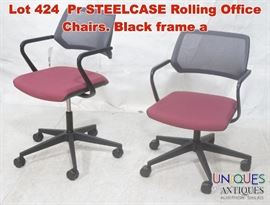 Lot 424 Pr STEELCASE Rolling Office Chairs. Black frame a
