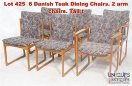 Lot 425 6 Danish Teak Dining Chairs. 2 arm chairs. Tall t