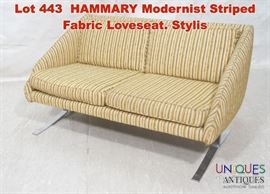 Lot 443 HAMMARY Modernist Striped Fabric Loveseat. Stylis