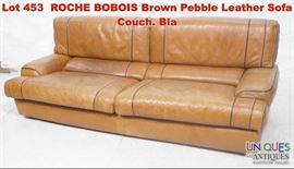 Lot 453 ROCHE BOBOIS Brown Pebble Leather Sofa Couch. Bla