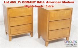 Lot 460 Pr CONANT BALL American Modern Nightstands. 3 dra