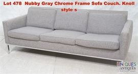 Lot 478 Nubby Gray Chrome Frame Sofa Couch. Knoll style s