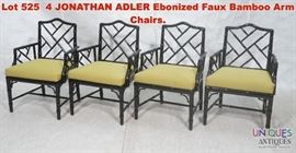 Lot 525 4 JONATHAN ADLER Ebonized Faux Bamboo Arm Chairs.