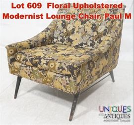Lot 609 Floral Upholstered Modernist Lounge Chair. Paul M