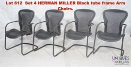 Lot 612 Set 4 HERMAN MILLER Black tube frame Arm Chairs. 