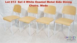 Lot 613 Set 4 White Enamel Metal Side Dining Chairs. Mode