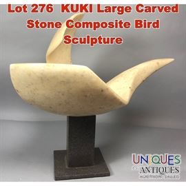 Lot 276 KUKI Large Carved Stone Composite Bird Sculpture 