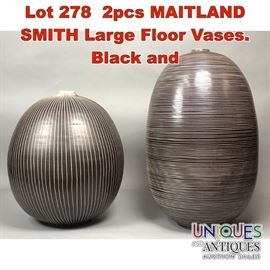 Lot 278 2pcs MAITLAND SMITH Large Floor Vases. Black and