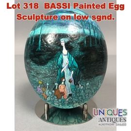 Lot 318 BASSI Painted Egg Sculpture on low sgnd.