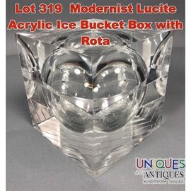 Lot 319 Modernist Lucite Acrylic Ice Bucket Box with Rota