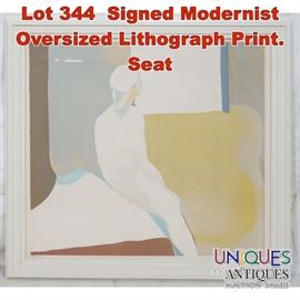 Lot 344 Signed Modernist Oversized Lithograph Print. Seat
