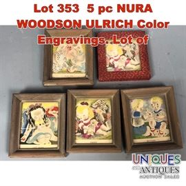 Lot 353 5 pc NURA WOODSON ULRICH Color Engravings. Lot of