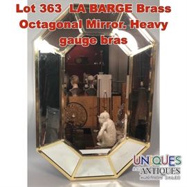 Lot 363 LA BARGE Brass Octagonal Mirror. Heavy gauge bras