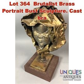 Lot 364 Brutalist Brass Portrait Bust Sculpture. Cast bra