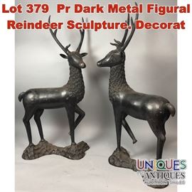 Lot 379 Pr Dark Metal Figural Reindeer Sculpture. Decorat