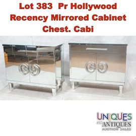 Lot 383 Pr Hollywood Recency Mirrored Cabinet Chest. Cabi