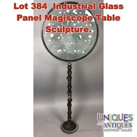 Lot 384 Industrial Glass Panel Magiscope Table Sculpture.