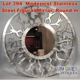 Lot 394 Modernist Stainless Steel Figural Mirror. Round m