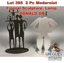 Lot 395 2 Pc Modernist Figural Sculpture. Lamp. DONALD DR