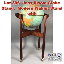 Lot 396 Jens Risom Globe Stand. Modern Walnut Stand with