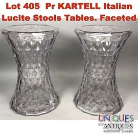 Lot 405 Pr KARTELL Italian Lucite Stools Tables. Faceted 