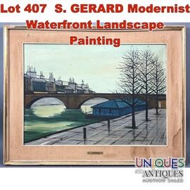 Lot 407 S. GERARD Modernist Waterfront Landscape Painting