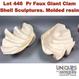 Lot 446 Pr Faux Giant Clam Shell Sculptures. Molded resin
