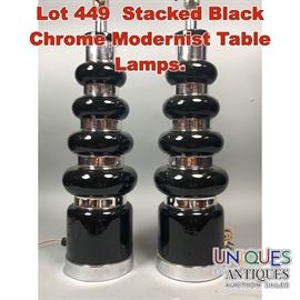Lot 449 Stacked Black Chrome Modernist Table Lamps. 
