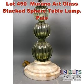Lot 450 Murano Art Glass Stacked Sphere Table Lamp. Pale 