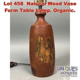Lot 458 Natural Wood Vase Form Table Lamp. Organic.