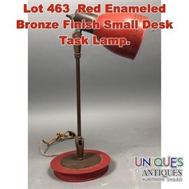 Lot 463 Red Enameled Bronze Finish Small Desk Task Lamp. 