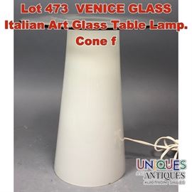 Lot 473 VENICE GLASS Italian Art Glass Table Lamp. Cone f