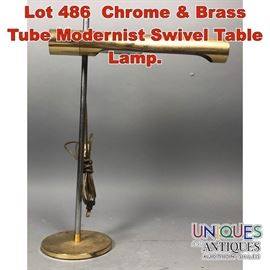 Lot 486 Chrome  Brass Tube Modernist Swivel Table Lamp. 