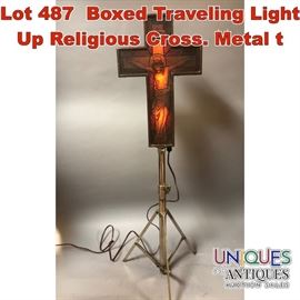 Lot 487 Boxed Traveling Light Up Religious Cross. Metal t