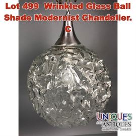 Lot 499 Wrinkled Glass Ball Shade Modernist Chandelier. C