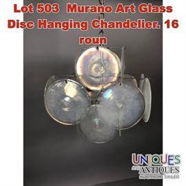 Lot 503 Murano Art Glass Disc Hanging Chandelier. 16 roun