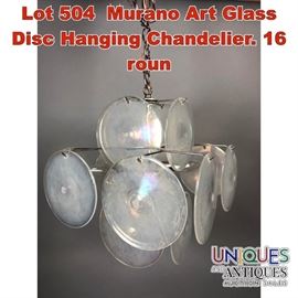 Lot 504 Murano Art Glass Disc Hanging Chandelier. 16 roun