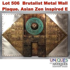 Lot 506 Brutalist Metal Wall Plaque. Asian Zen inspired E