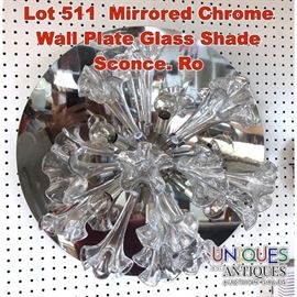 Lot 511 Mirrored Chrome Wall Plate Glass Shade Sconce. Ro