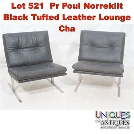 Lot 521 Pr Poul Norreklit Black Tufted Leather Lounge Cha