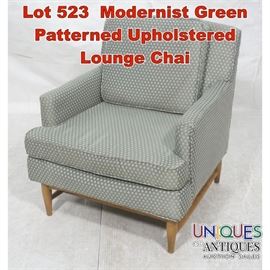 Lot 523 Modernist Green Patterned Upholstered Lounge Chai