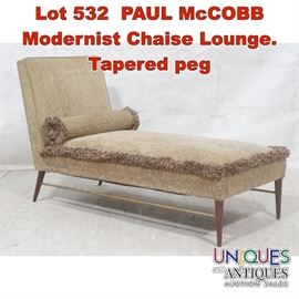 Lot 532 PAUL McCOBB Modernist Chaise Lounge. Tapered peg 