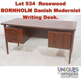 Lot 534 Rosewood BORNHOLM Danish Modernist Writing Desk. 