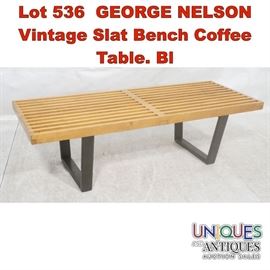 Lot 536 GEORGE NELSON Vintage Slat Bench Coffee Table. Bl