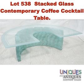 Lot 538 Stacked Glass Contemporary Coffee Cocktail Table.