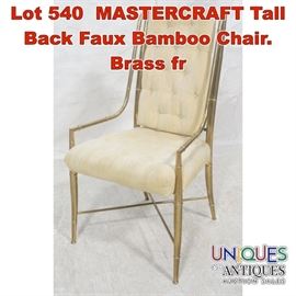Lot 540 MASTERCRAFT Tall Back Faux Bamboo Chair. Brass fr