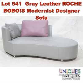 Lot 541 Gray Leather ROCHE BOBOIS Modernist Designer Sofa