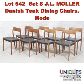 Lot 542 Set 8 J.L. MOLLER Danish Teak Dining Chairs. Mode