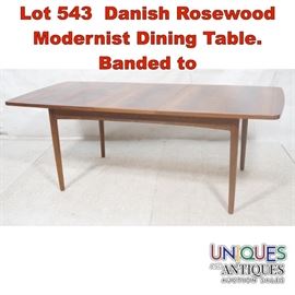 Lot 543 Danish Rosewood Modernist Dining Table. Banded to