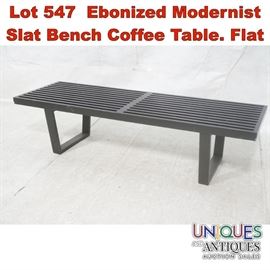 Lot 547 Ebonized Modernist Slat Bench Coffee Table. Flat 